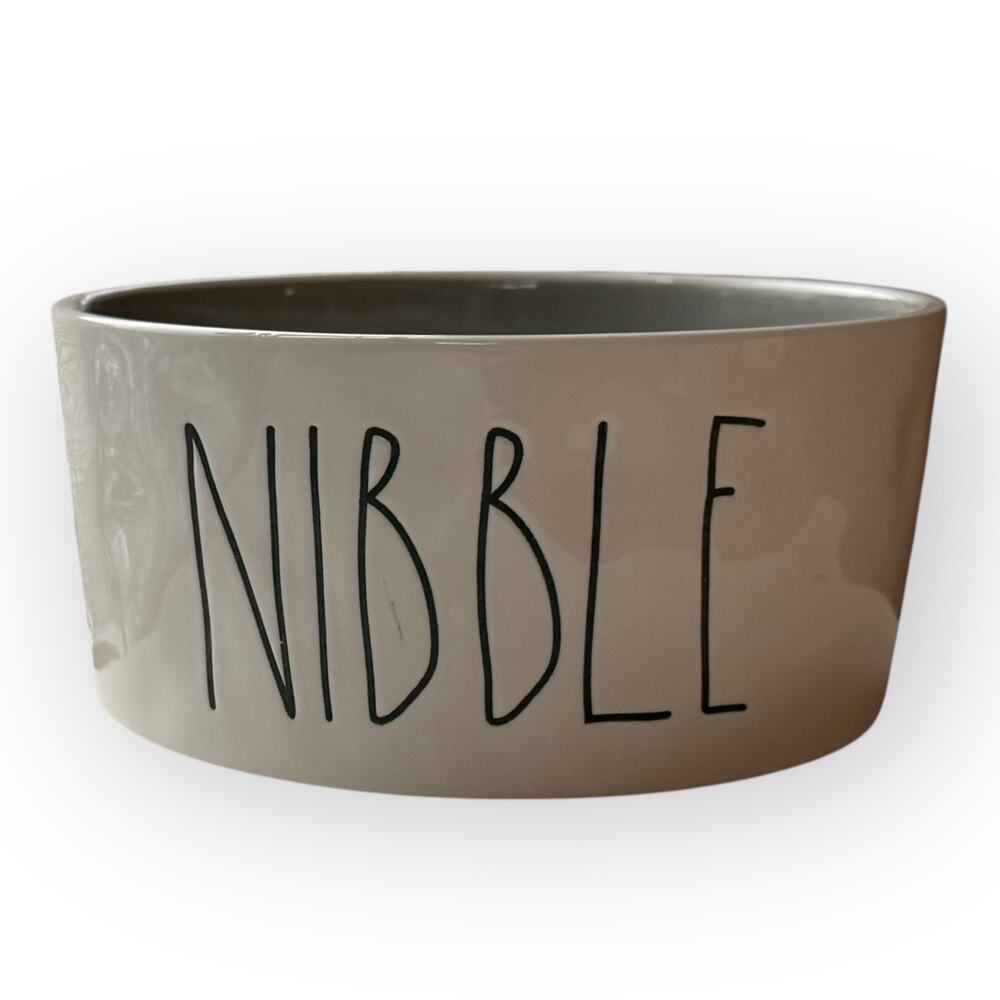 Rae Dunn Nibble White with Black Writing Durable Ceramic Pet Food Water Bowl
